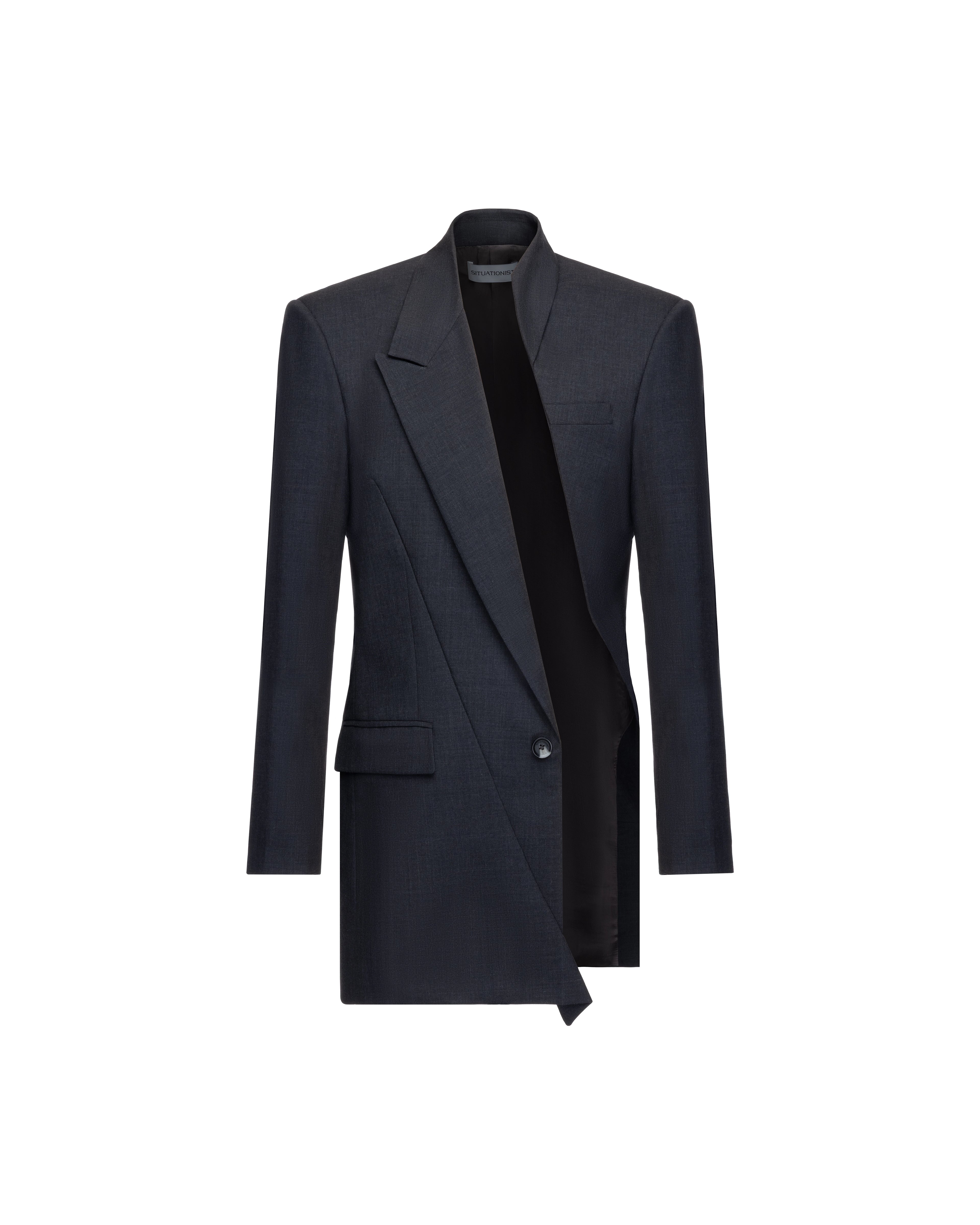 Asymmetric front jacket in wool