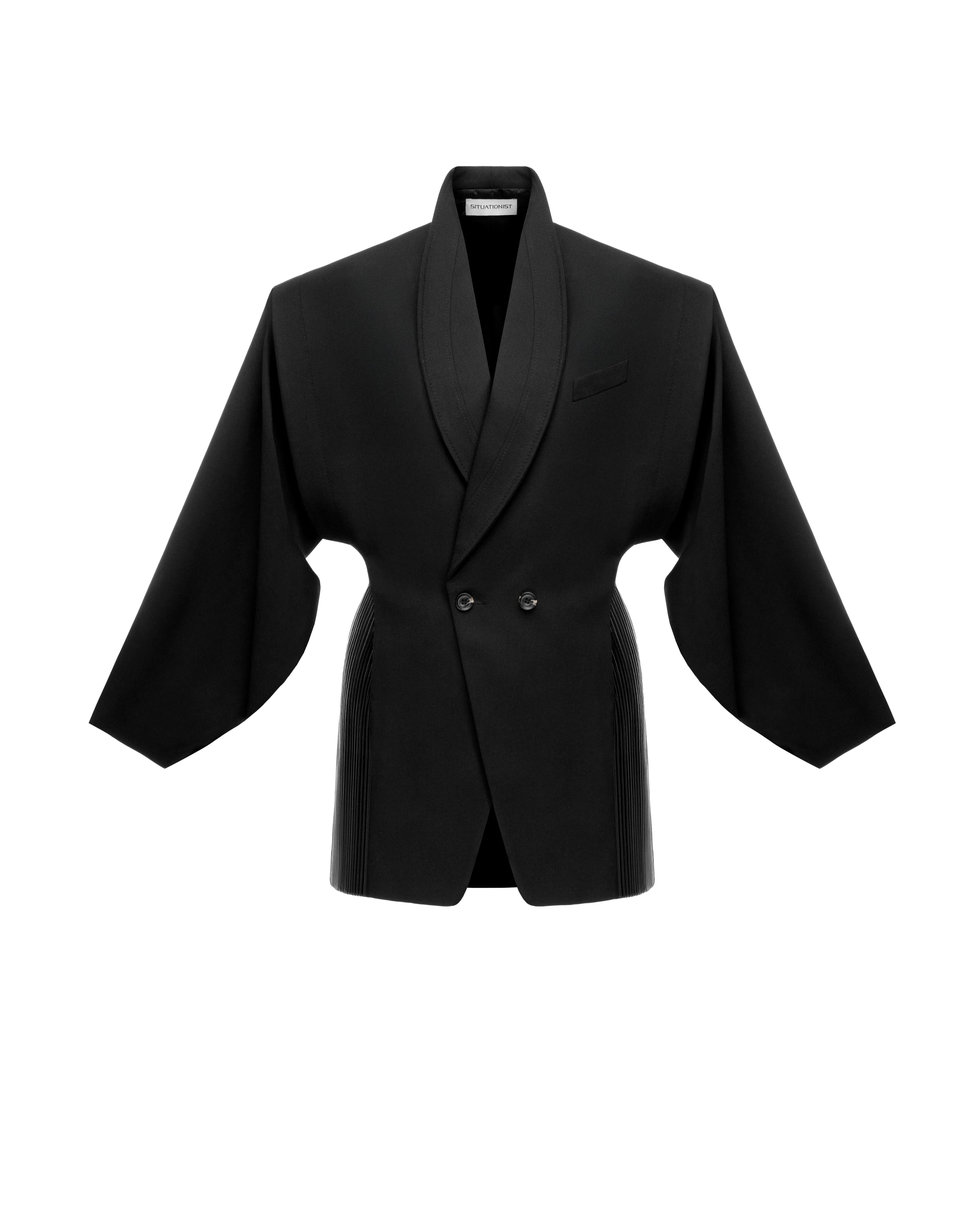 Double-breasted jacket in wool & leather