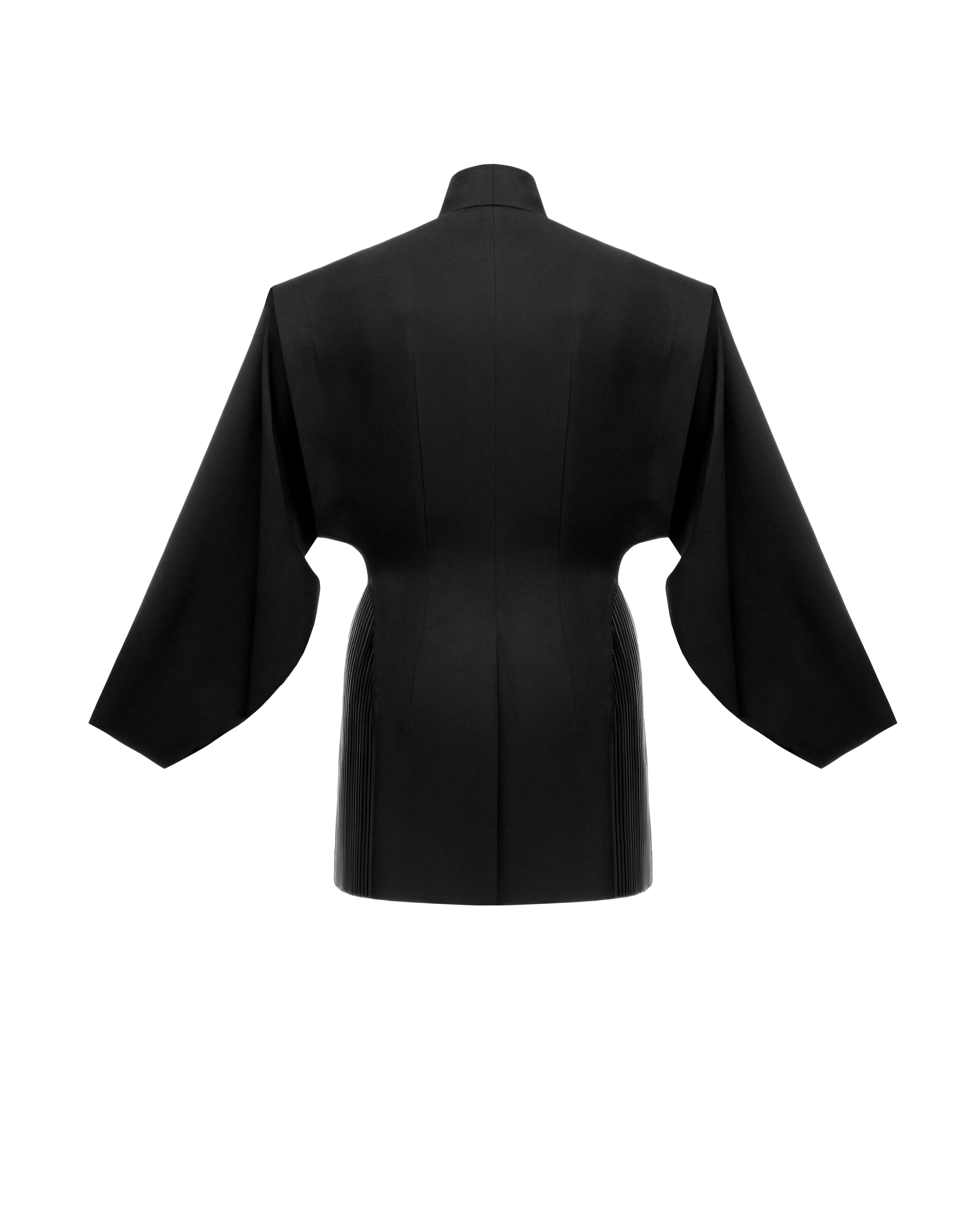 Double-breasted jacket in wool & leather