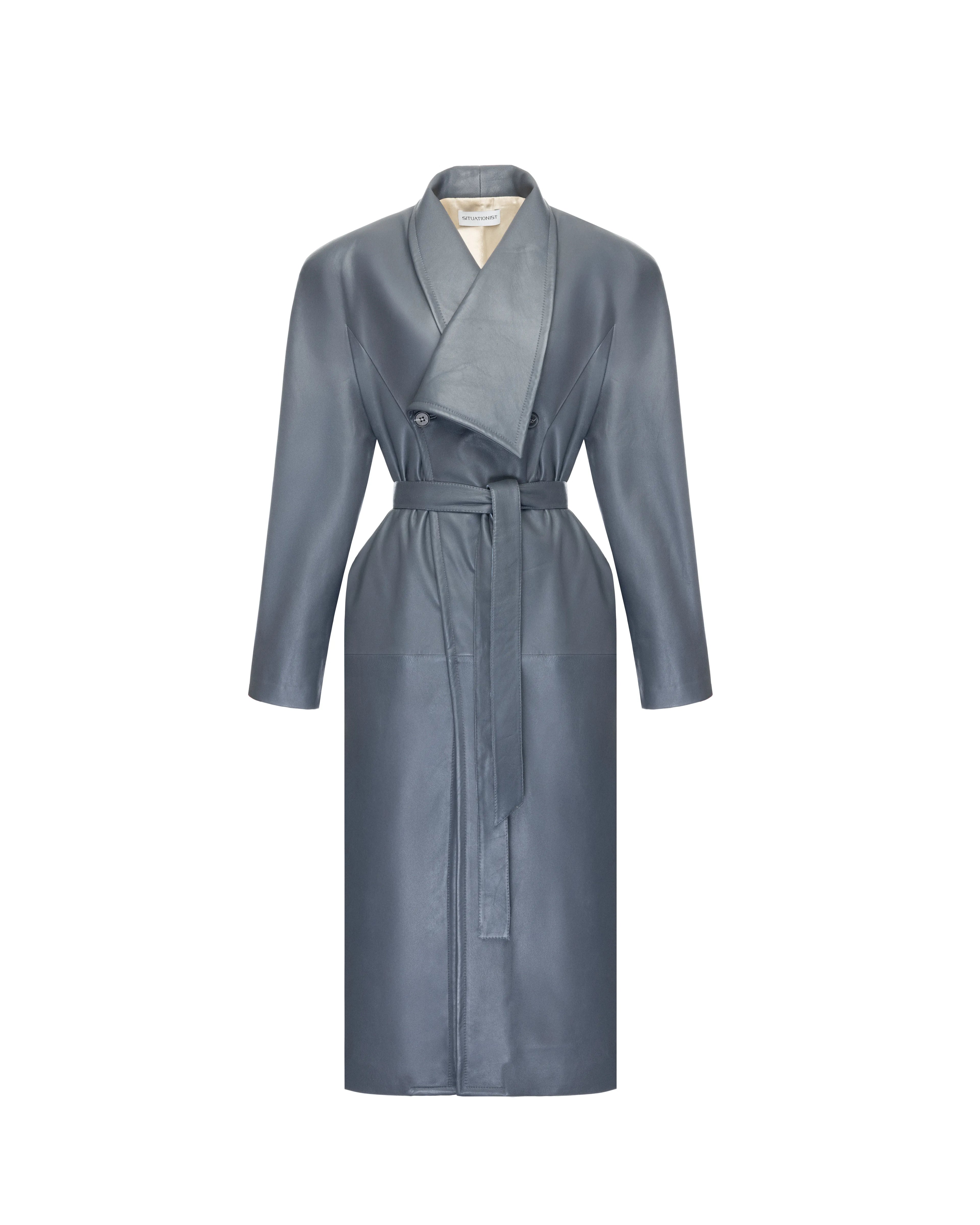 Double-breasted coat in leather