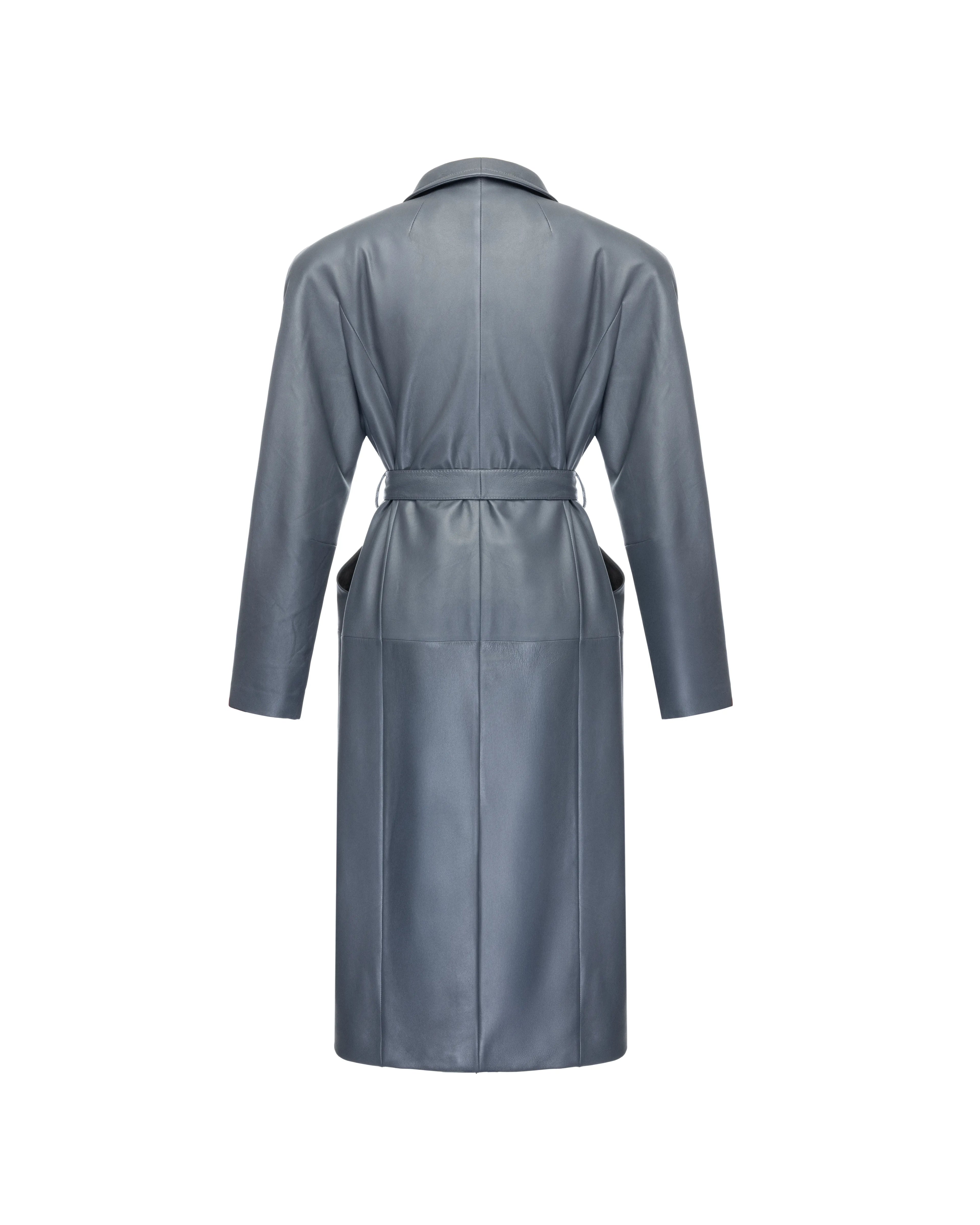 Double-breasted coat in leather