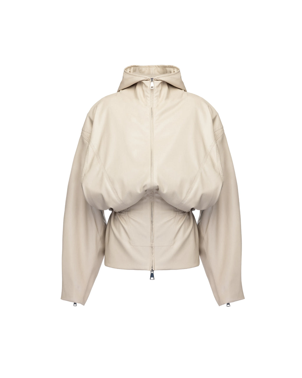 Hooded zip-up jacket in leather