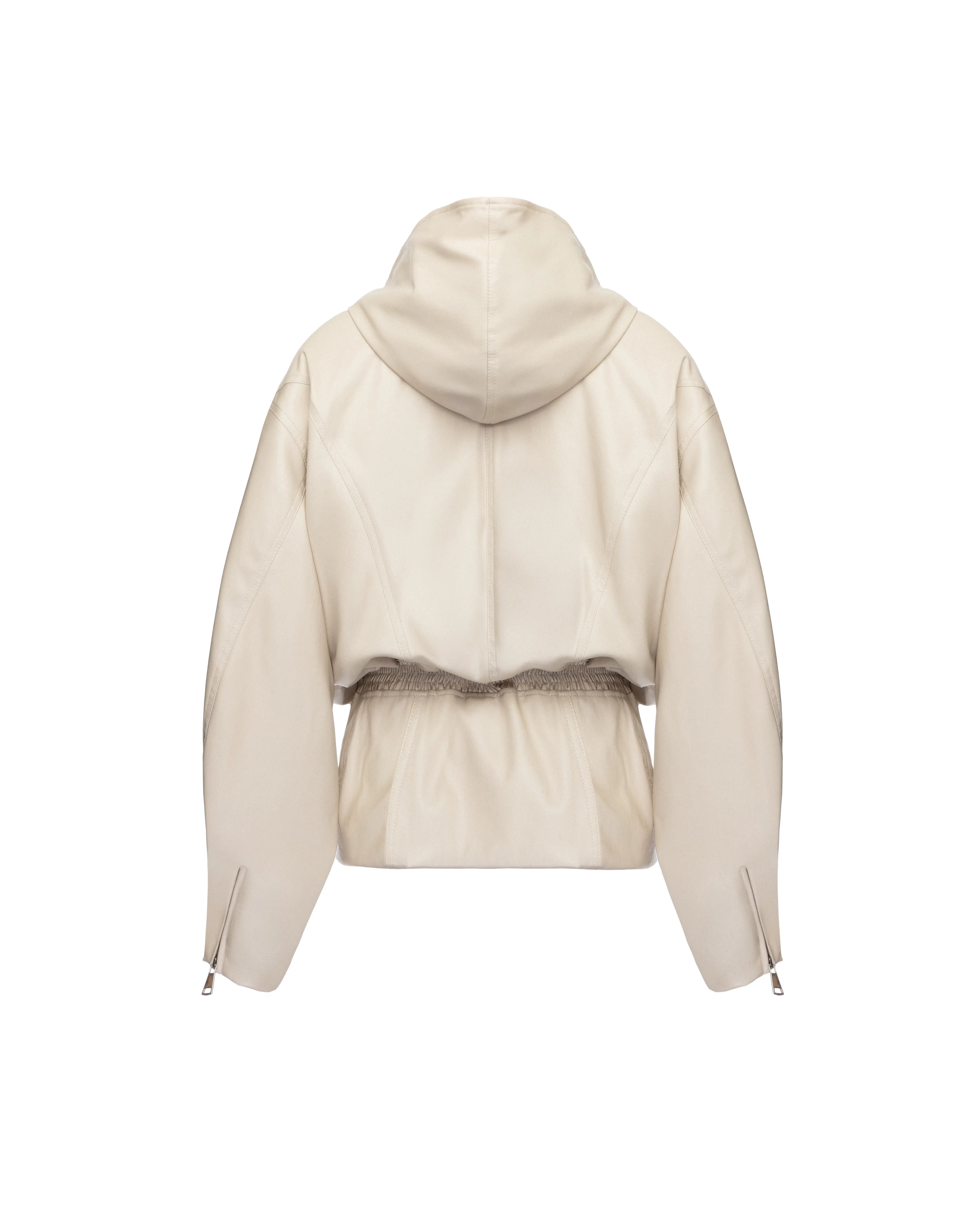Hooded zip-up jacket in leather