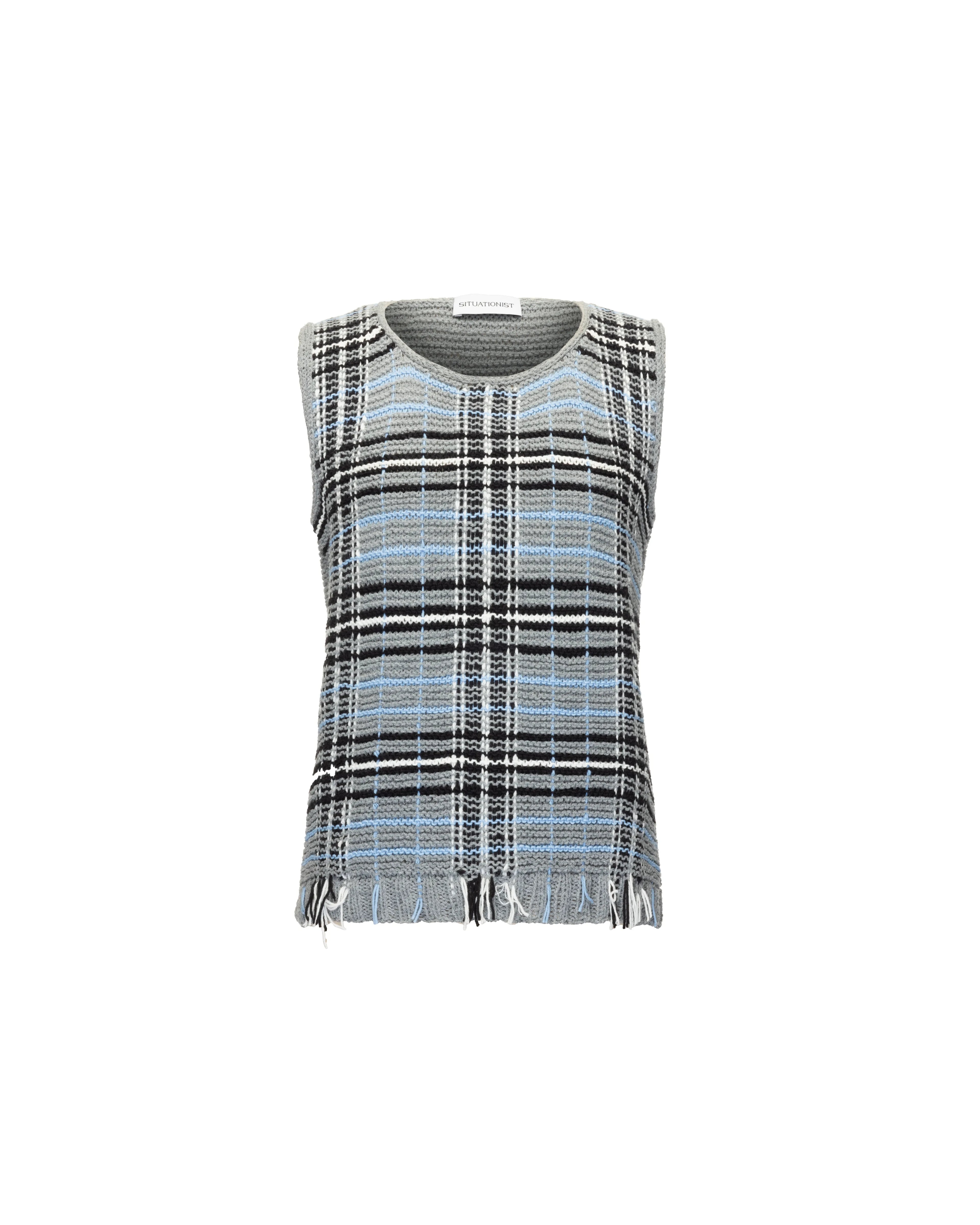 Sleeveless hand-knitted top in cotton blend