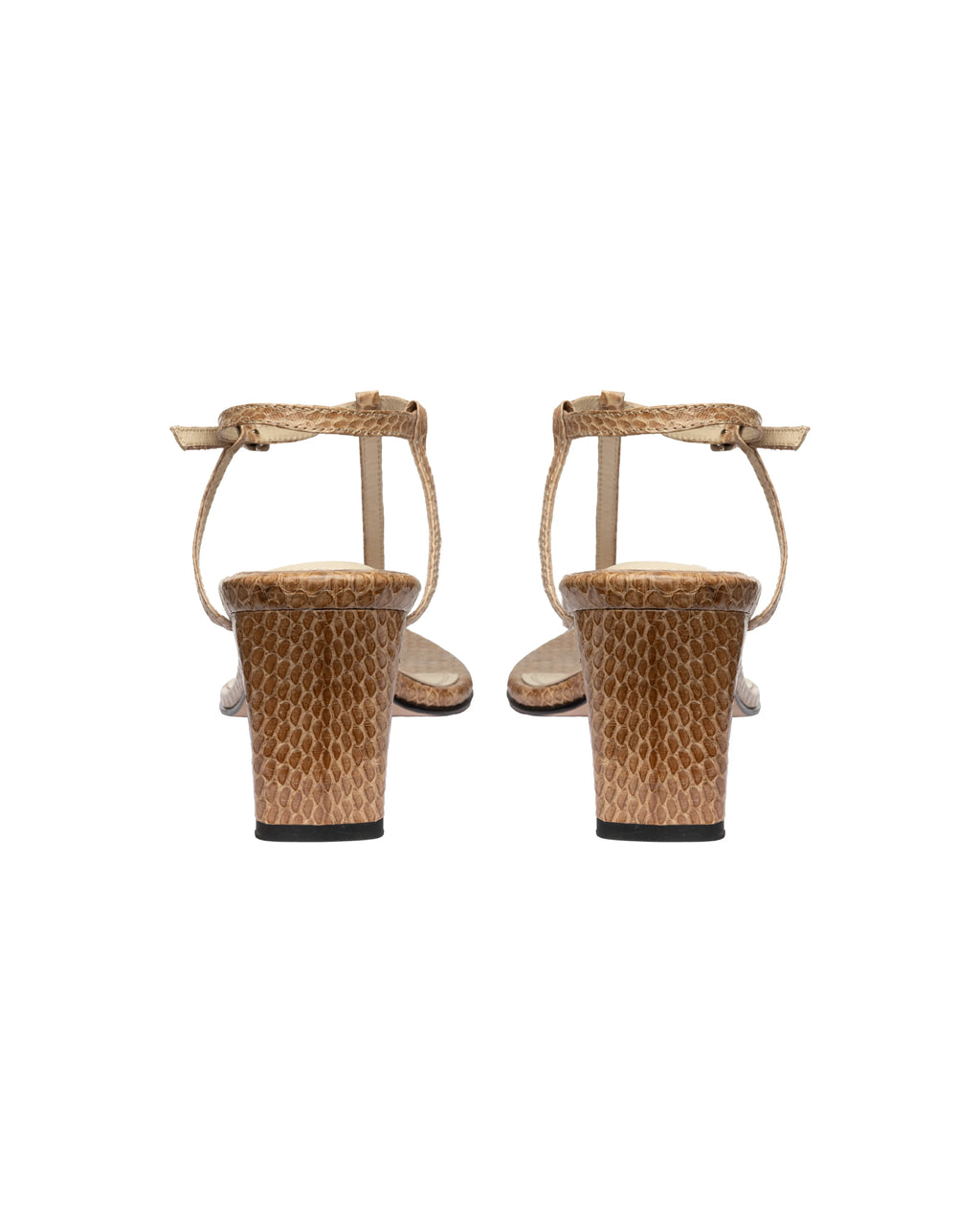 Open-toe t-strap sandal in snakeskin
